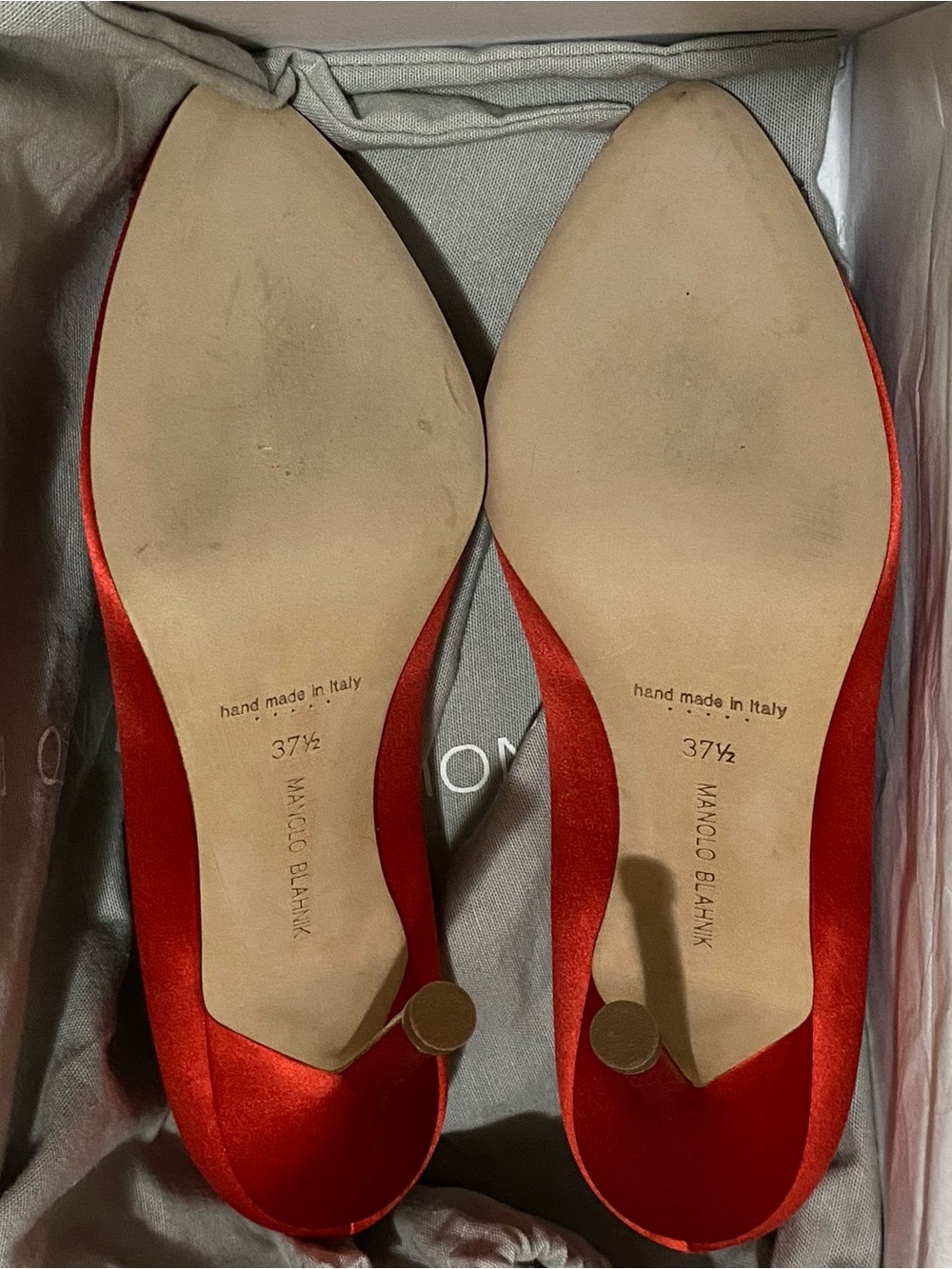 Manolo Blahnik Red Satin Crystal-Buckled Pointed Pumps - Picture 3 of 7